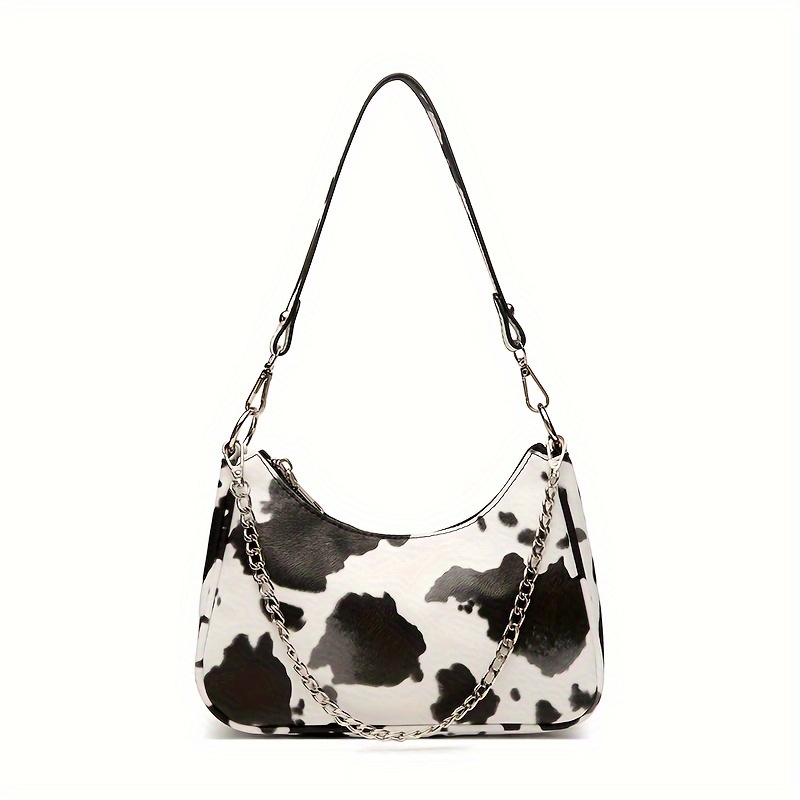Cow Print Crossbody Bag, Trendy Chain Shoulder Bag, Women's