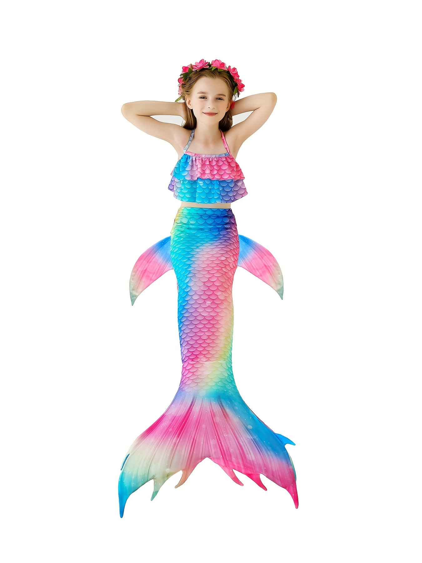 Mermaid Costume Girls Fish Scale Tail Skirt Dot Crop Top Toddler Baby Little  Birthday Outfit Set Hair Clip Bow Mermaids Glued 3mm Sequins 