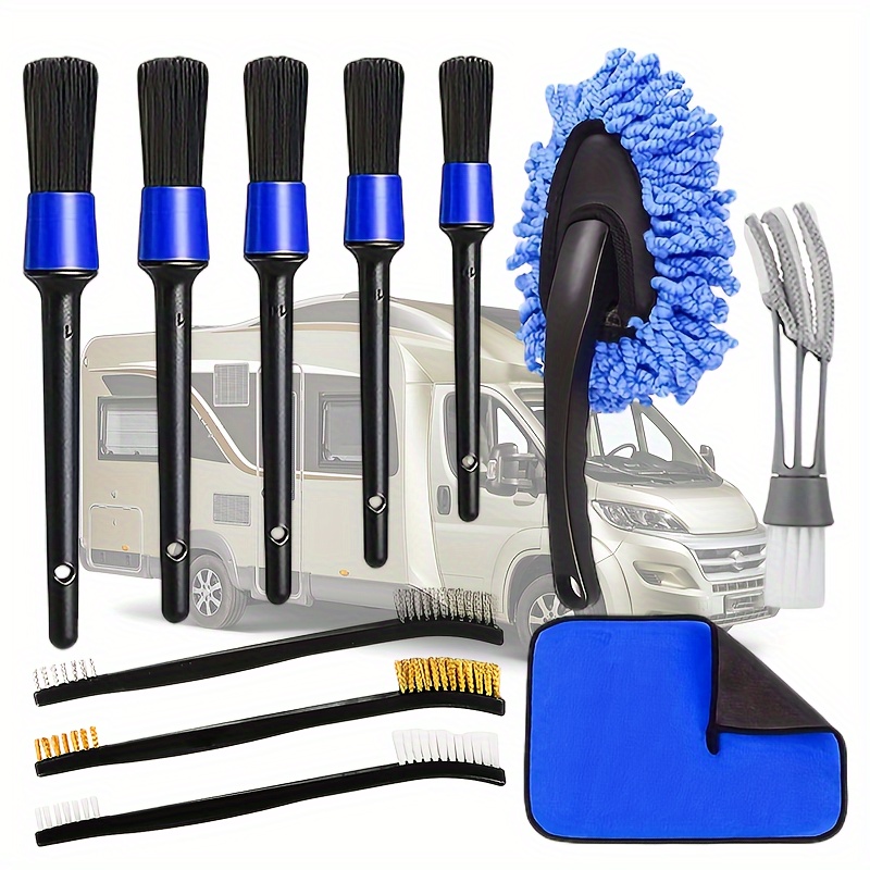 Car Detailing Brush Set, Car Interior Detailing Kit,includes Car Detailing  Brushes, Wire Brush,car Dash Duster Brush,towel For Cleaning Car Interior -  Temu