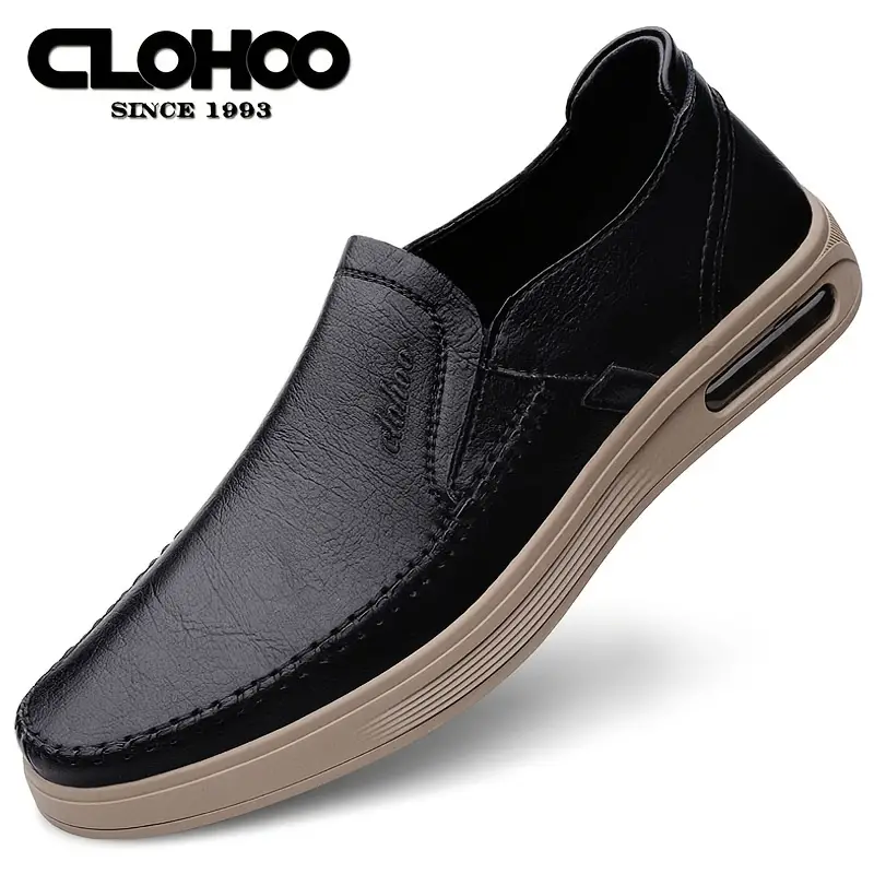 Clohoo Mens Leather Loafer Shoes Handmade Stitching Lightweight Dress ...