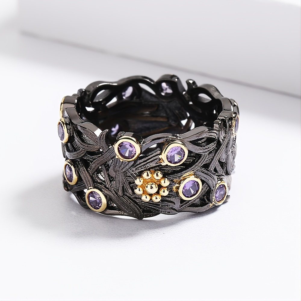 Gothic Punk Black Ring With Colorful Zircon Personality Ring - Temu