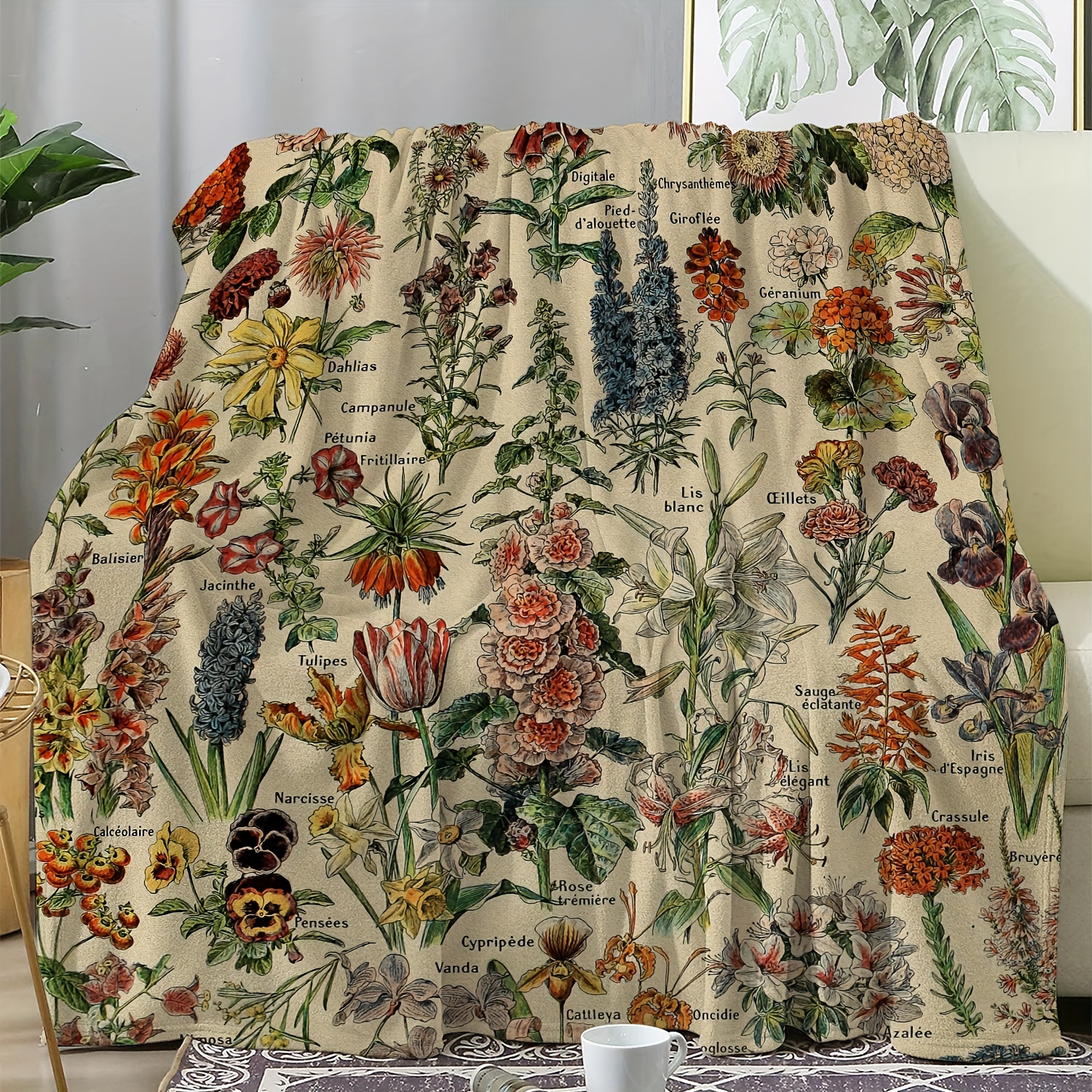Couverture Sherpa à motif Floral Vintage, jolie couverture en