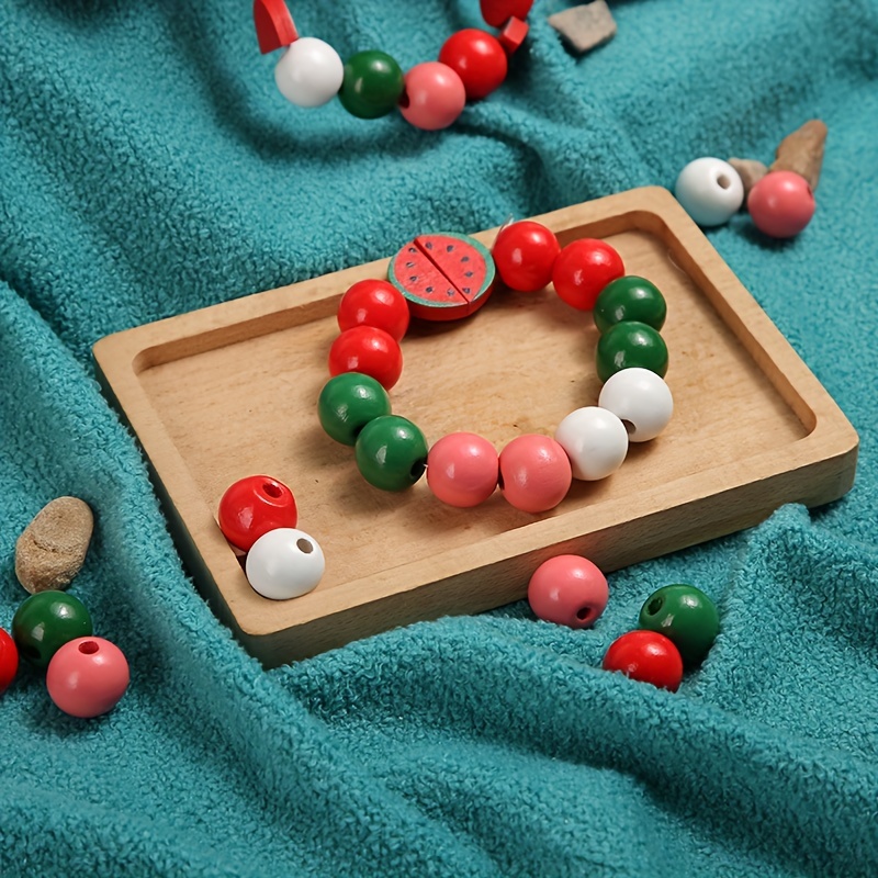 Watermelon Wooden Beads For Crafts Round Fruit Colorful - Temu