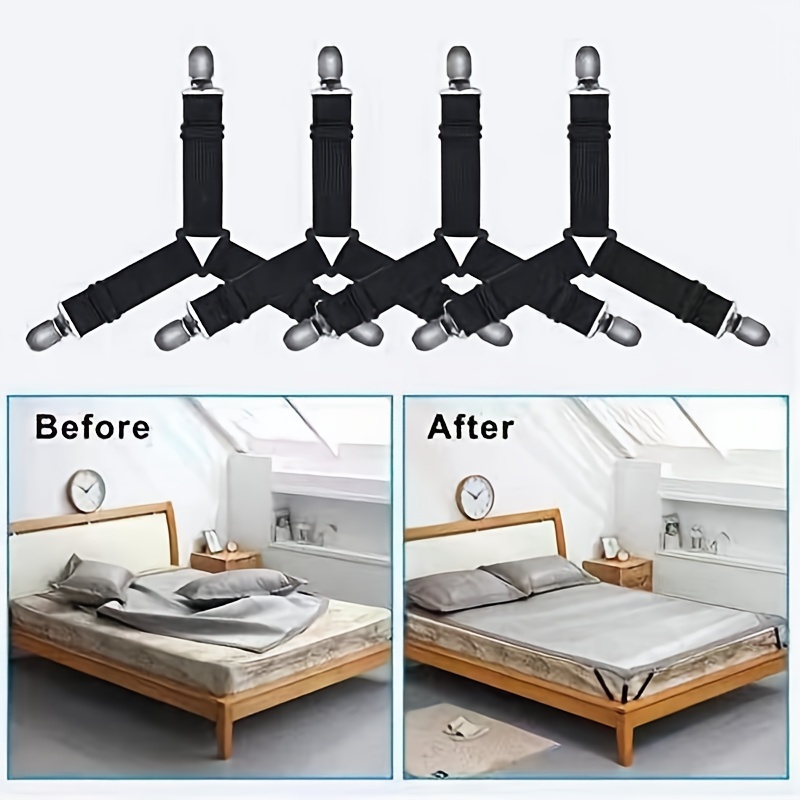 S SEEOOR Bed Sheet Holder Straps, Triangle Mattress Corner Clips, Fitted  Sheet Fastener Suspenders Grippers Keep in Place for Bedsheets(4 PCS)