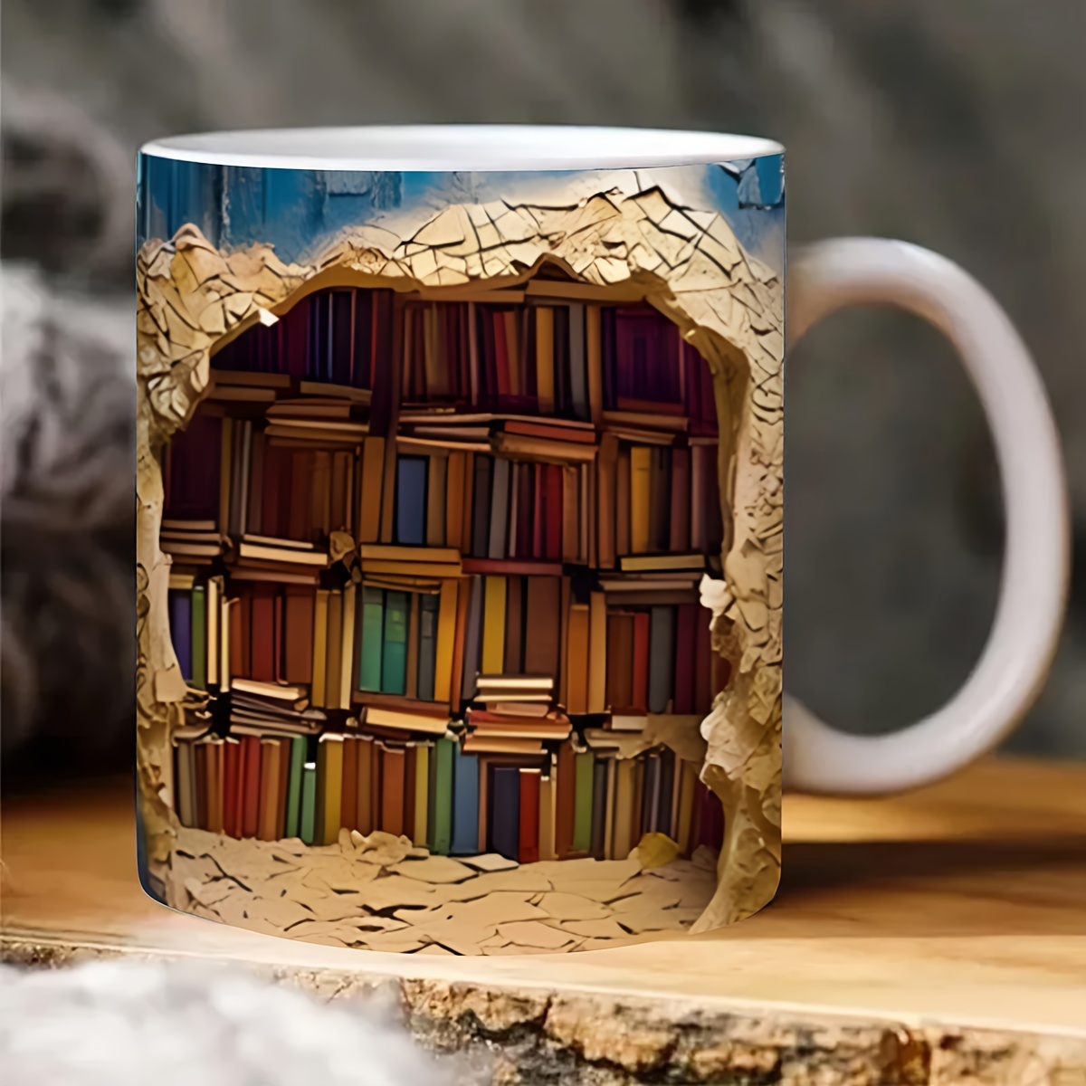 3d Bookshelf Mug A Library Shelf Cup Library Bookshelf - Temu