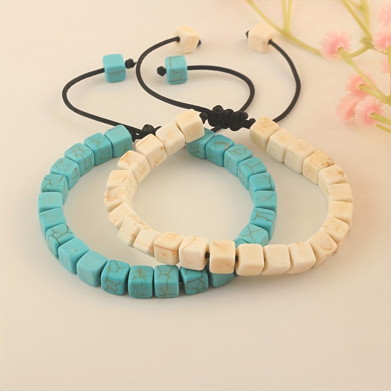 Adjustable Bracelet with Turquoise Beads Stylish Cord