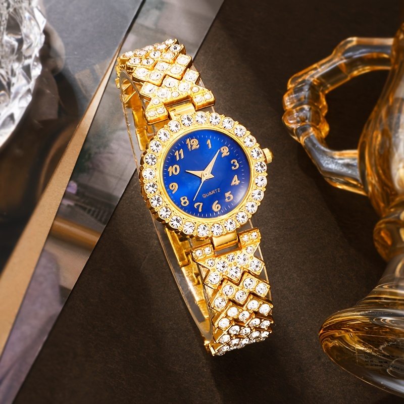 Women's Bracelet Watch Set Quartz Rose Gold with Rhinestones Shock