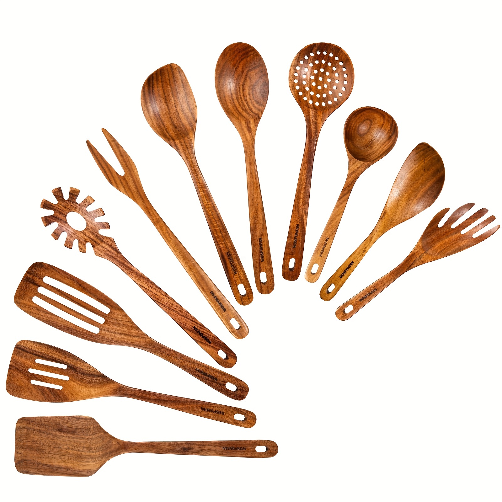 Cucharas de madera para cocinar, juego de 8 utensilios de cocina WOSPONFAN,  utensilios de madera para cocinar, cucharas de madera, juego de espátula