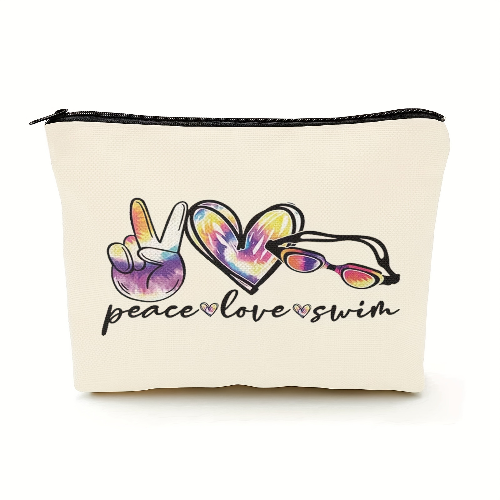 

Funny Swimming Gift Peace Love Swim Makeup Bag With Zipper Swimmer Cosmetic Bag Gift For Swim Lover - Mother's Day Cosmetic Bag