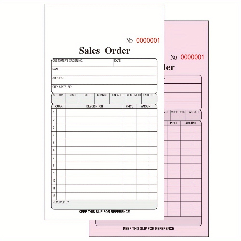 Custom Receipt Book with Carbon Copies Carbon Copy Sales Order Form  Invoice Booklet Small Boutique Craft Business 2 Part Carbonless,1 Set of 50  Copies White+Red (Style 3- Receipt) - Yahoo Shopping