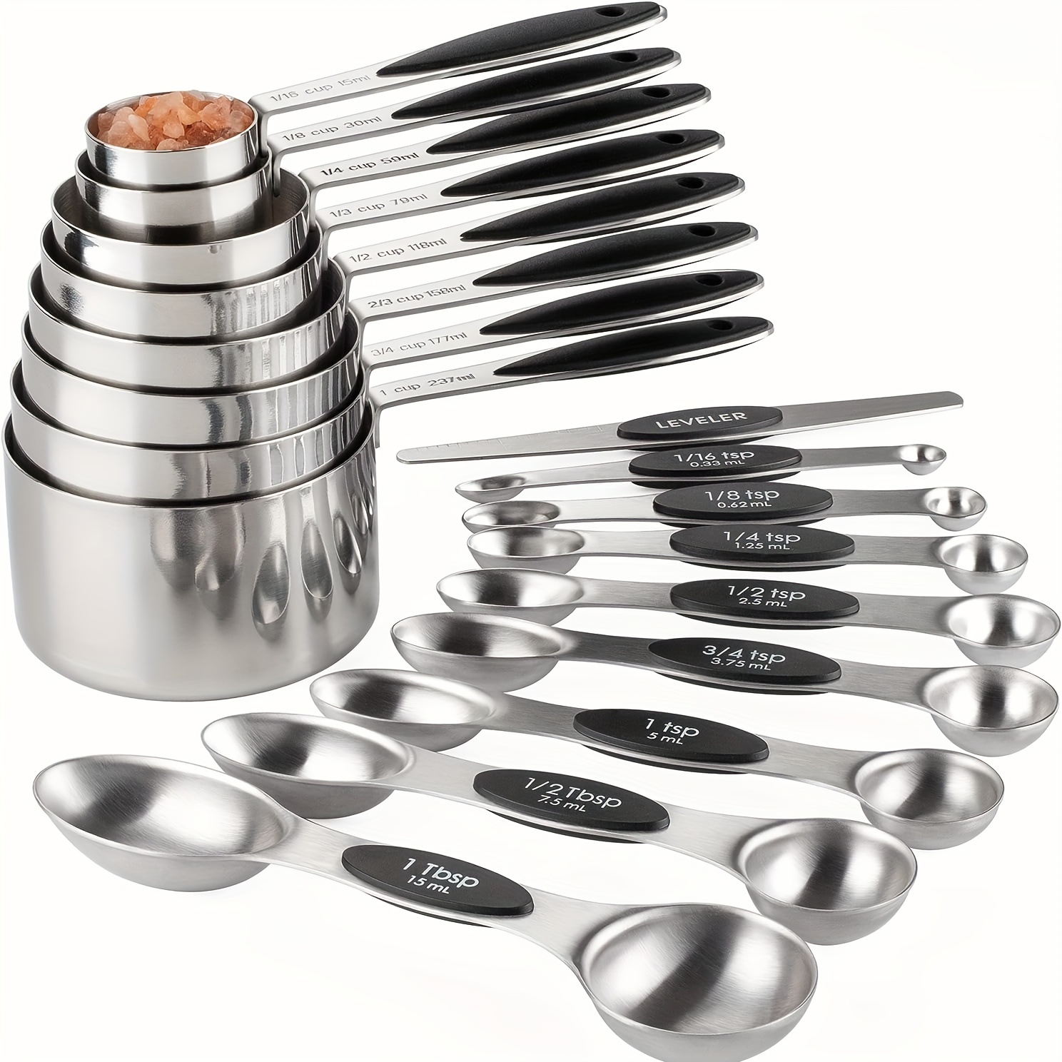 

9/17pcs, Stainless Steel Measuring Cup And Spoon Set, Heavy-duty Measuring Cups, Double-sided Magnetic Measuring Spoons, Used For Dry And Liquid Ingredients, Baking Tools, Kitchen Stuff