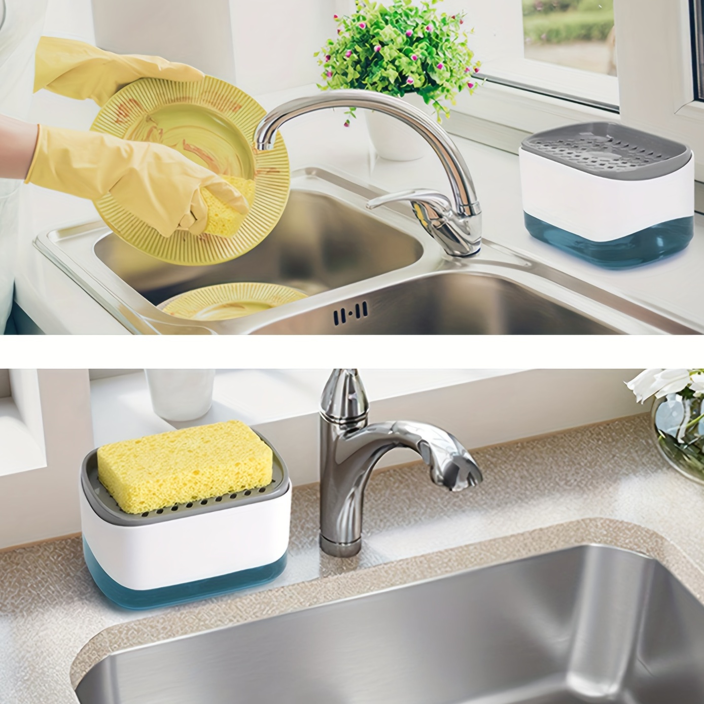 Cheap Kitchen Dish Soap Dispenser with Sponge Holder 2 In 1 Countertop Soap  Pump Dispenser for Kitchen Sink Soap Liquid Dispenser