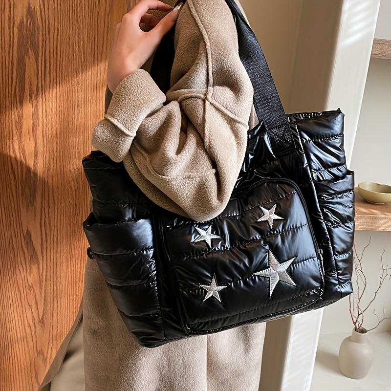 Star Embroidery Padded Tote Bag Puffer Quilted Crossbody Bag