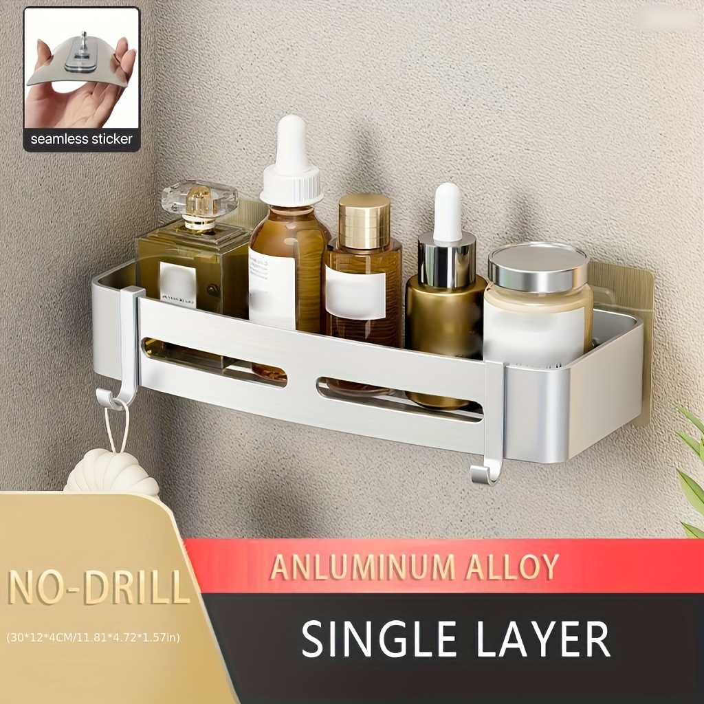 Bathroom Shelf Aluminum & Glass Shampoo Soap Cosmetic Corner Rack