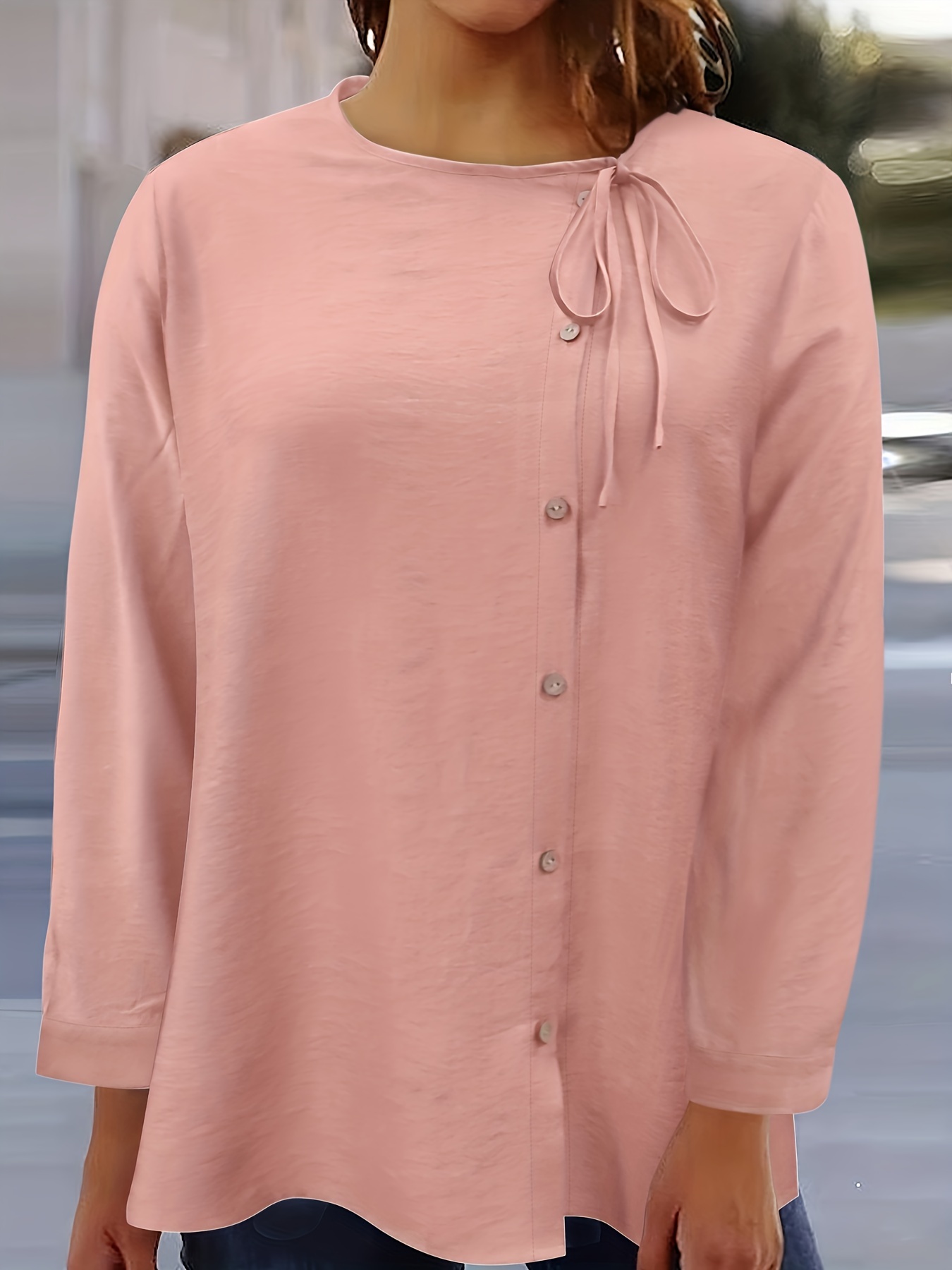 Plus Size Casual Top Women's Plus Solid Button Long Sleeve - Temu Canada