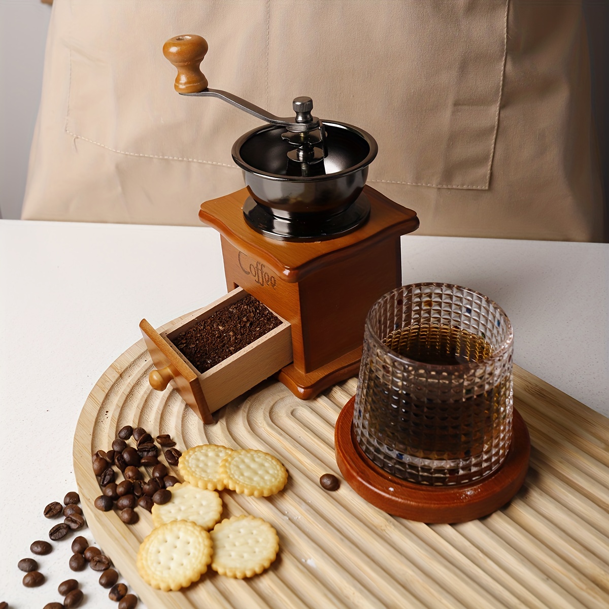 Molinillo de café manual antiguo, molinillo de grano de café vintage de  mano con rebabas cónicas de madera, molinillo de café de 4 x 4 pulgadas