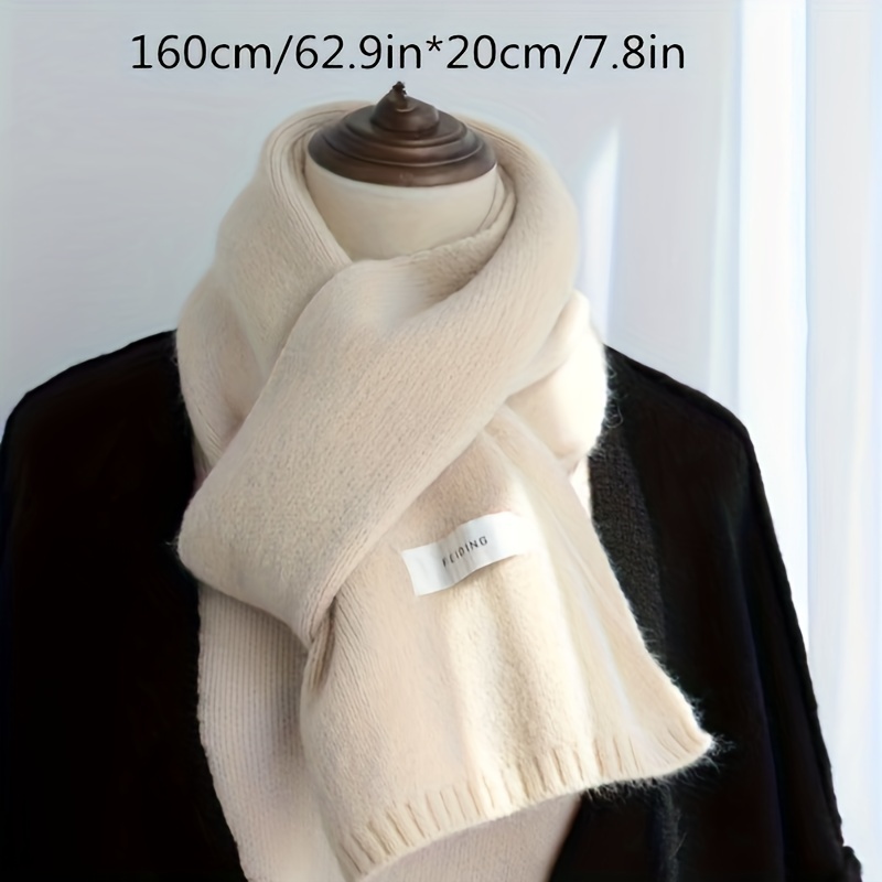 Pure Color Warm Knit Scarf Minimalist Thickened Warm Elastic Neck