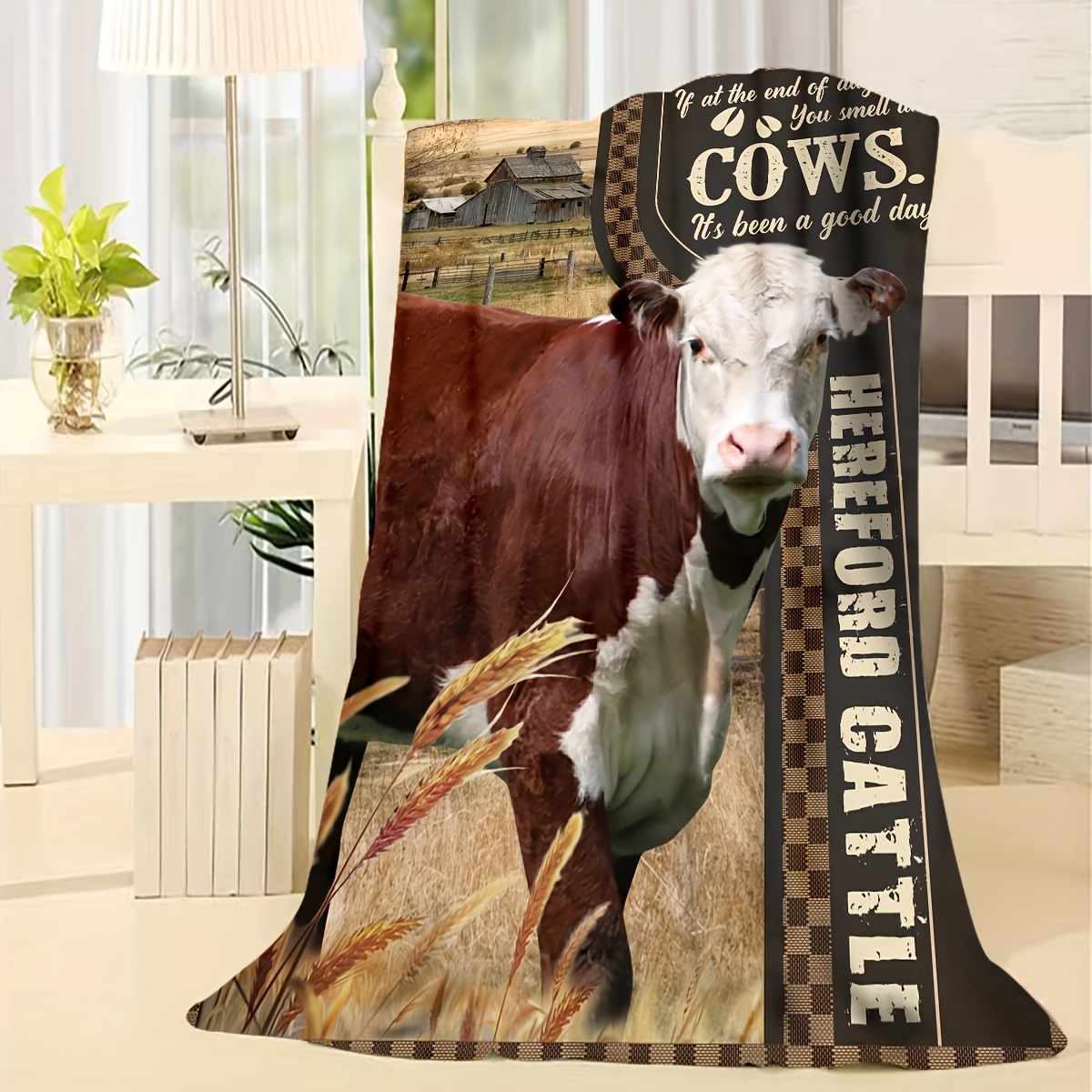 Rustic Flannel Blanket Farm Cow Head Print Pattern Small - Temu