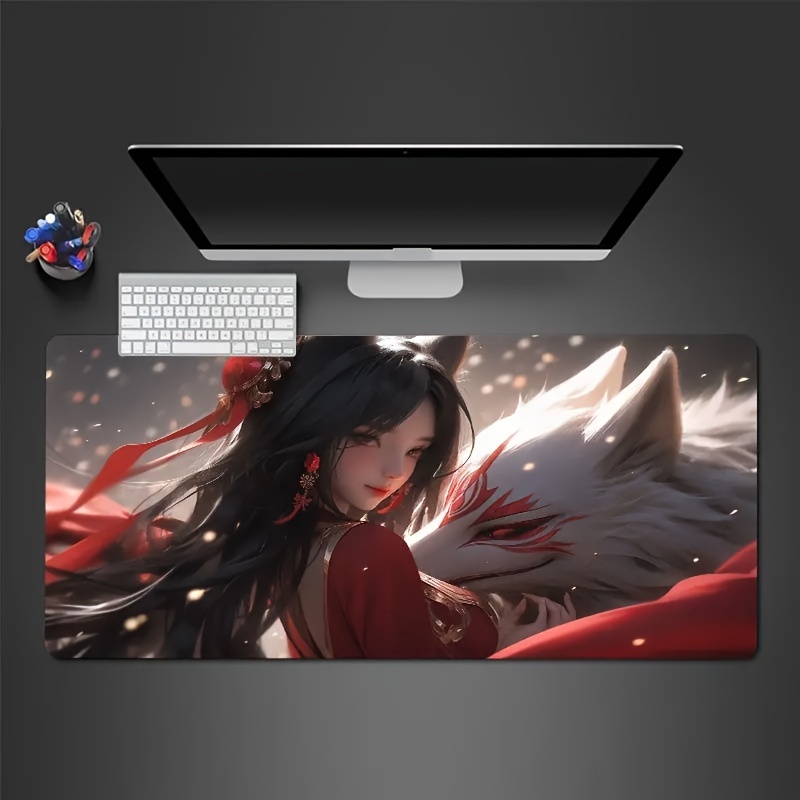 Anime Girl And Wolf Mouse Pad Computer Hd Keyboard Pad Mouse - Temu