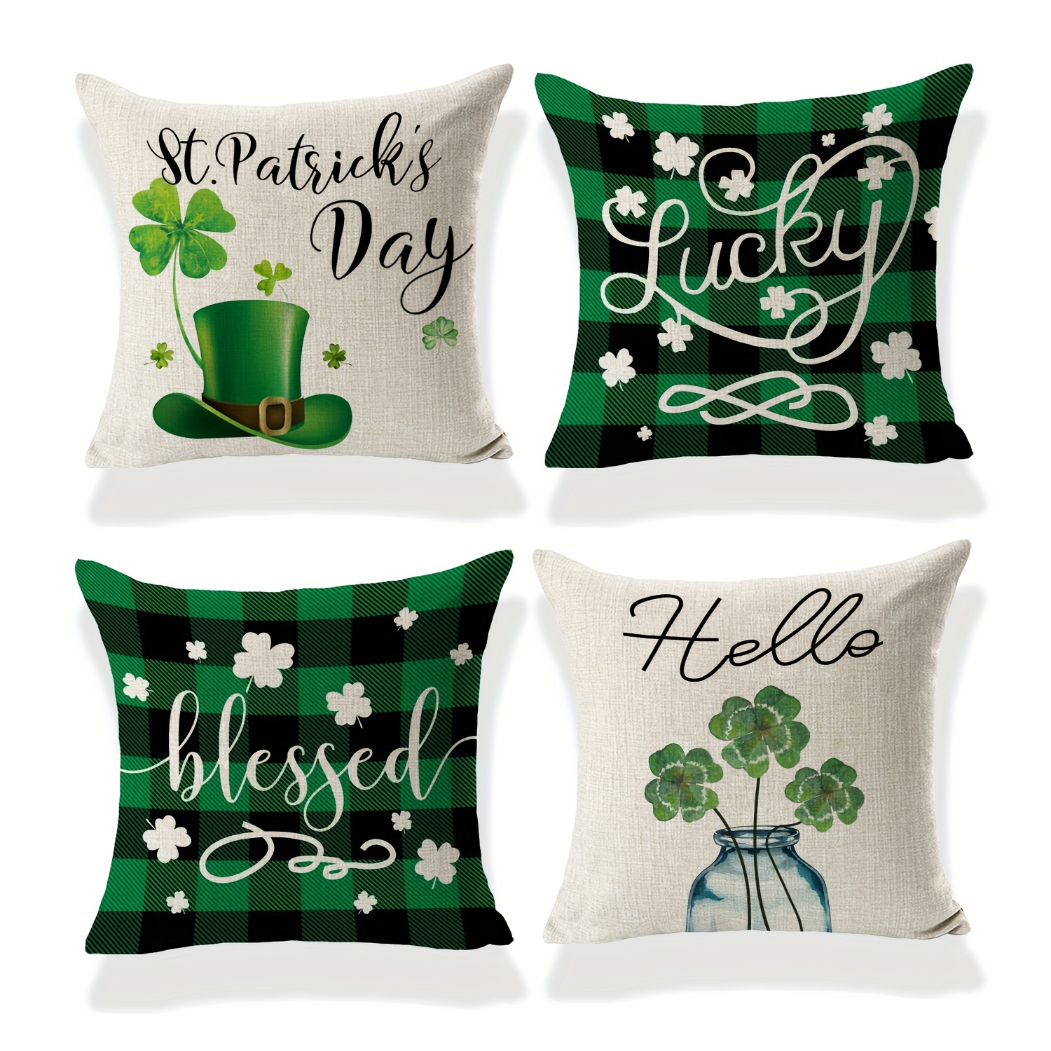 Green Throw Pillow Covers Farmhouse Polylester Linen Buffalo Plaid Truck  Lucky Blessings Decorative Pillowcase St. Patrick's Day For Sofa No Pillow  Inserts - Temu