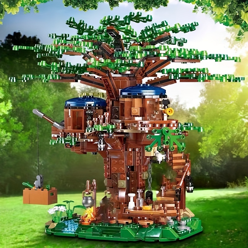 Diy Tree House Building Blocks Set Cabin In Woods Model - Temu