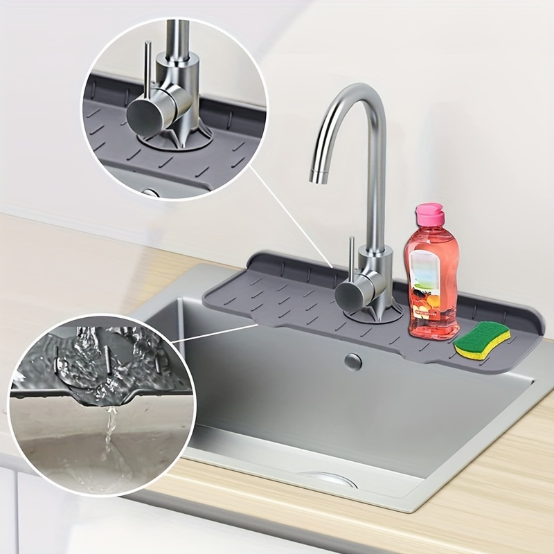Silicone Sink Faucet Mat for Kitchen Sink, Bathroom Faucet Water Catcher Mat Sink Draining Pad Behind Faucet Drip Protector Splash Countertop