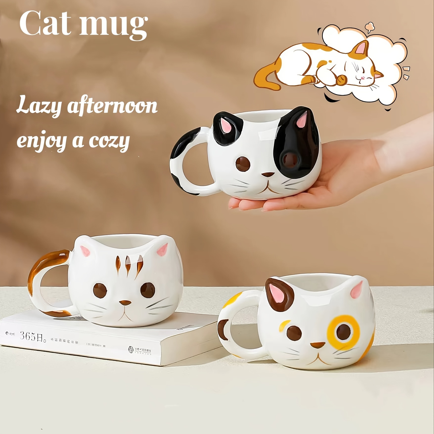 Cute Cartoon Kitten Coffee Mug With Lid Ceramic Coffee Cup - Temu