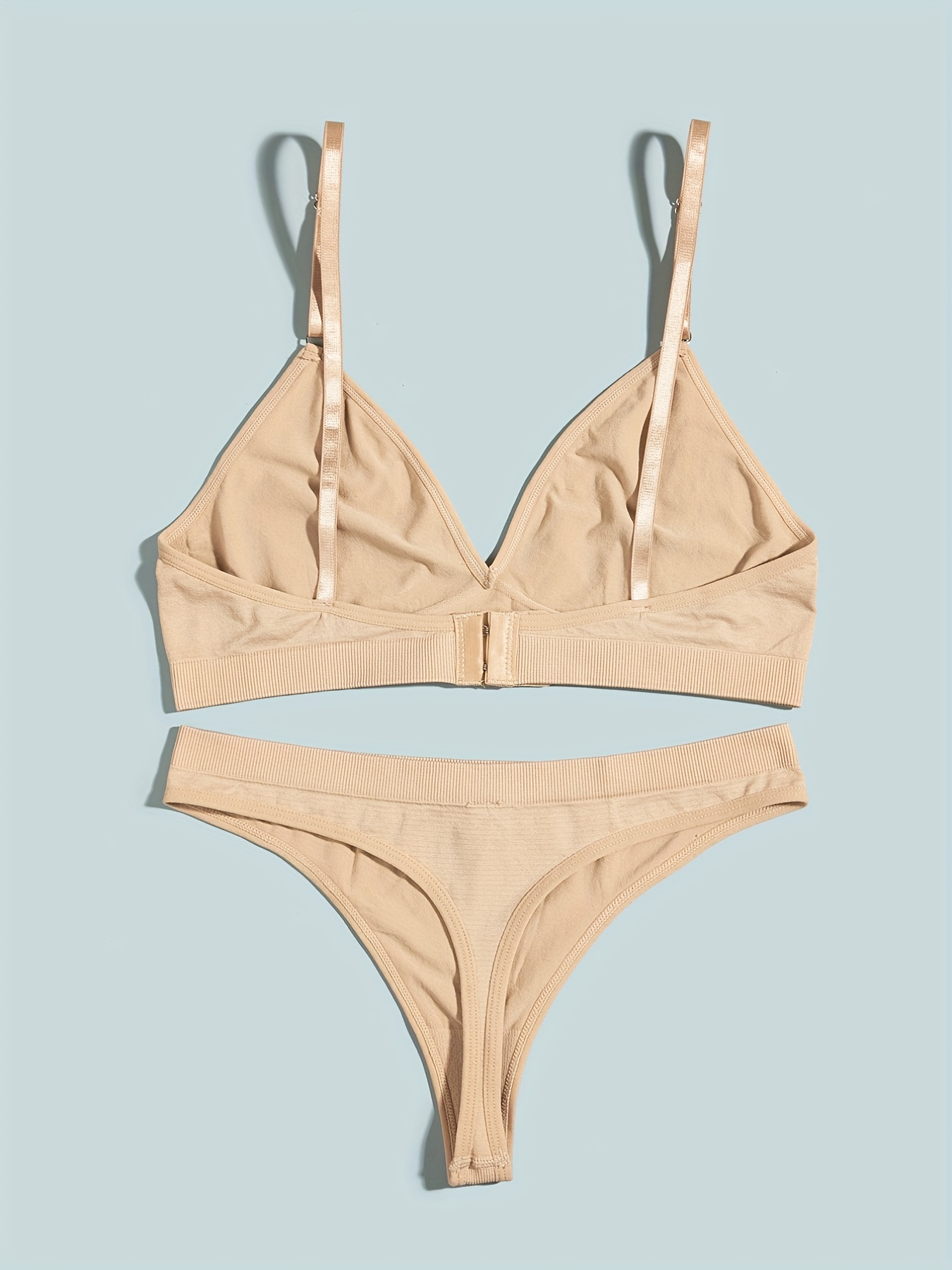 beige solid bras and panty set