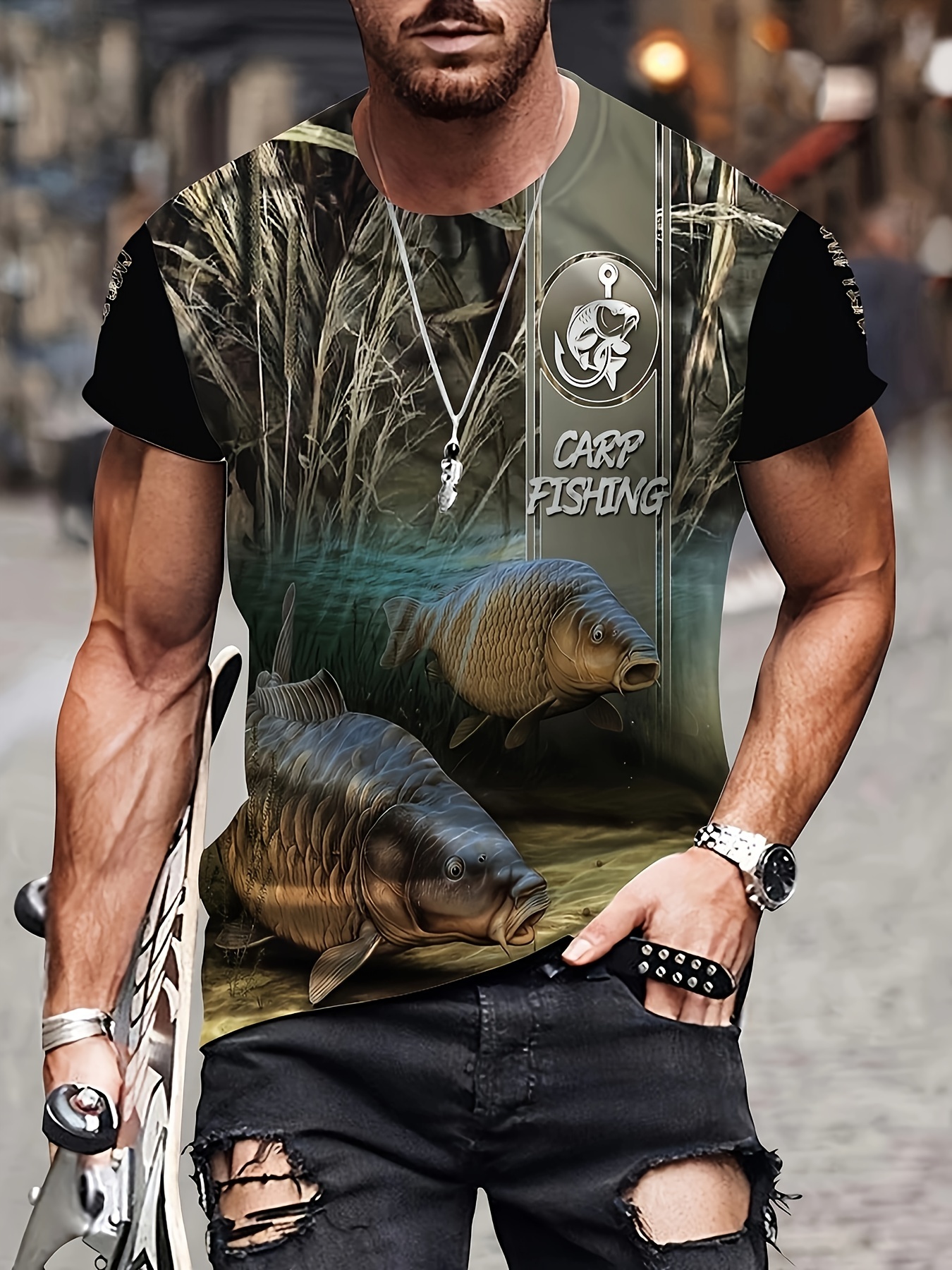3d Fishing Print Men's Stretch Breathable T shirt - Temu