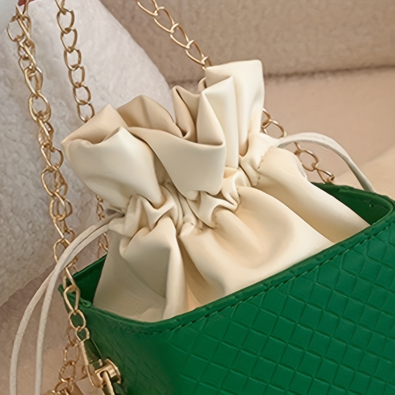 Argyle Embossed Mini Handbag Chain Strap Drawstring Shoulder Bag