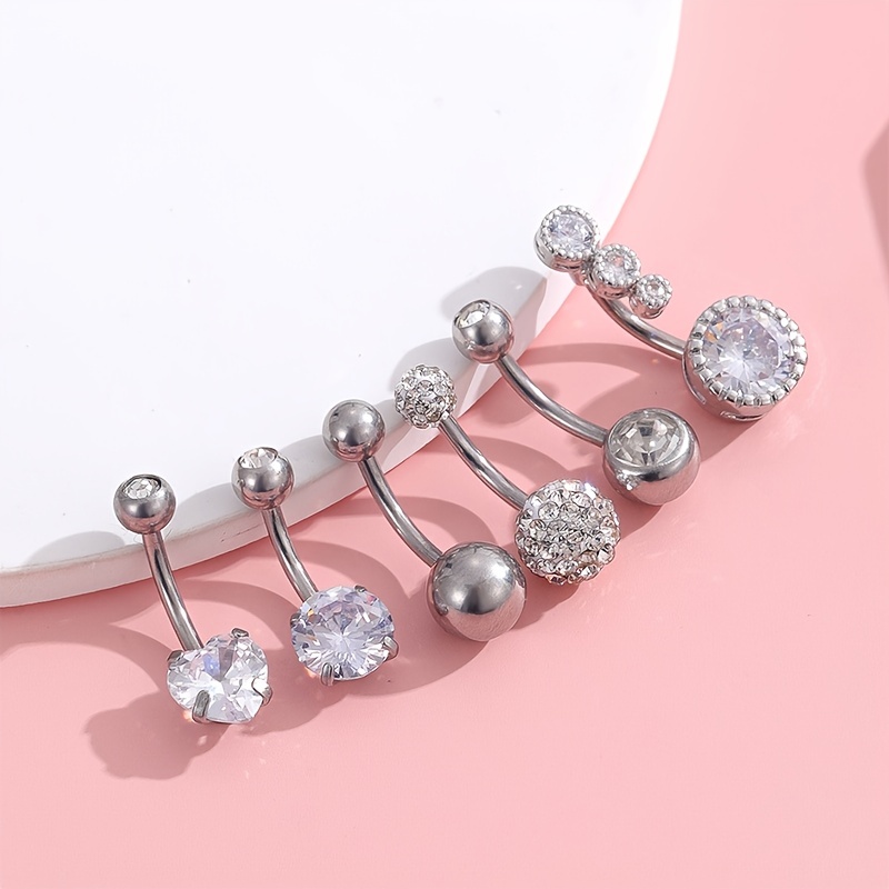 6 Pcs Belly Button Ring Set, Stainless Steel