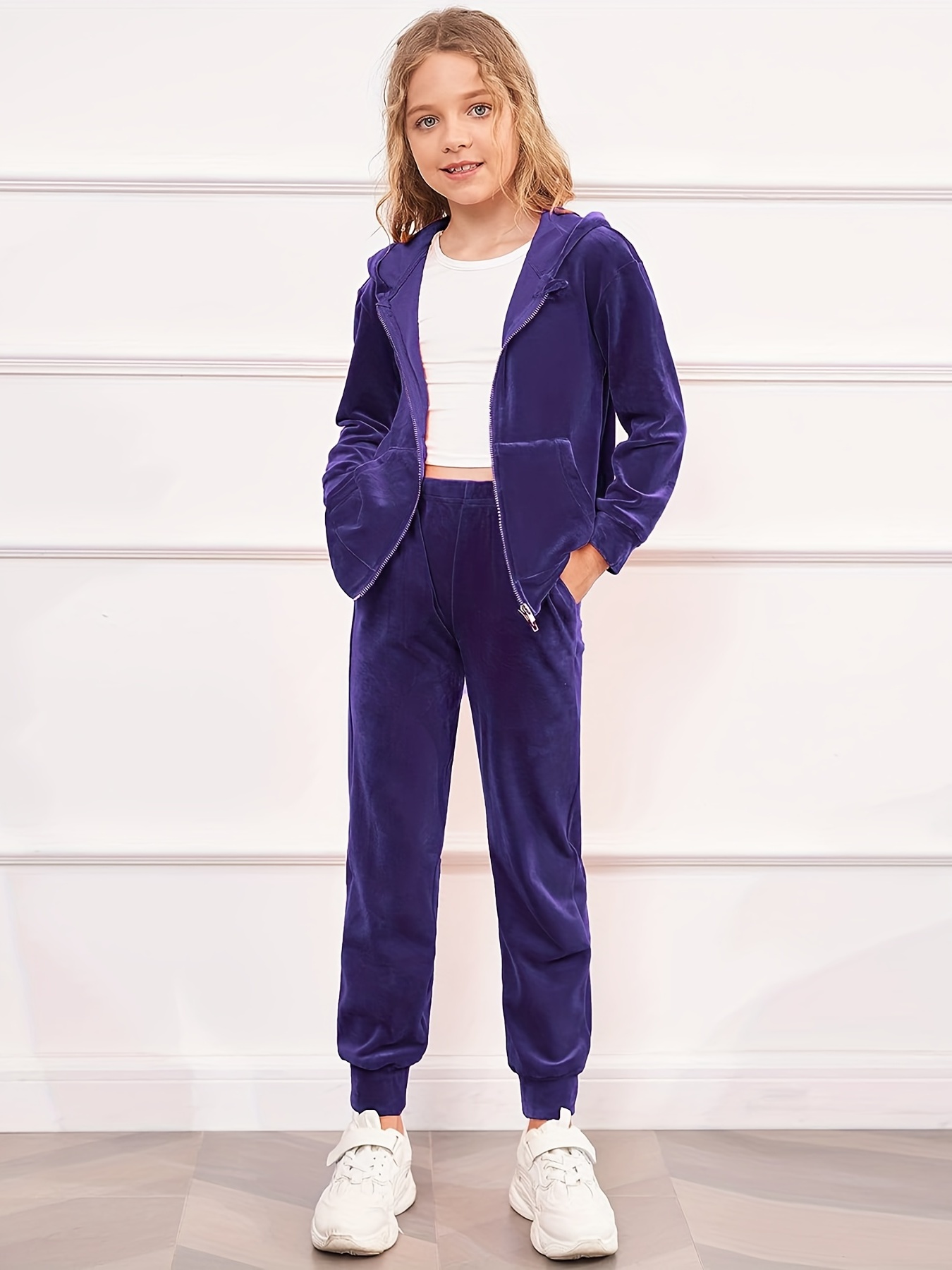 Outfits Girls Velour Tracksuit Hoodie Jogger Set Sweatsuit - Temu