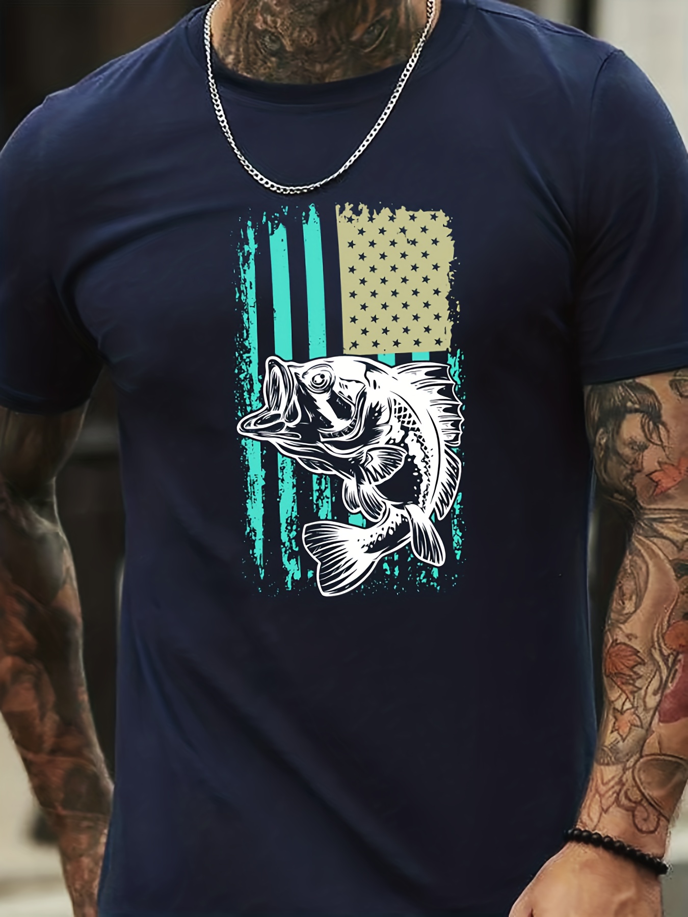 3D Fish Print, Men's Graphic Design Crew Neck Novel T-Shirt, Casual Comfy Tees Tshirts for Summer, Men's Clothing Tops for Daily Vacation Resorts