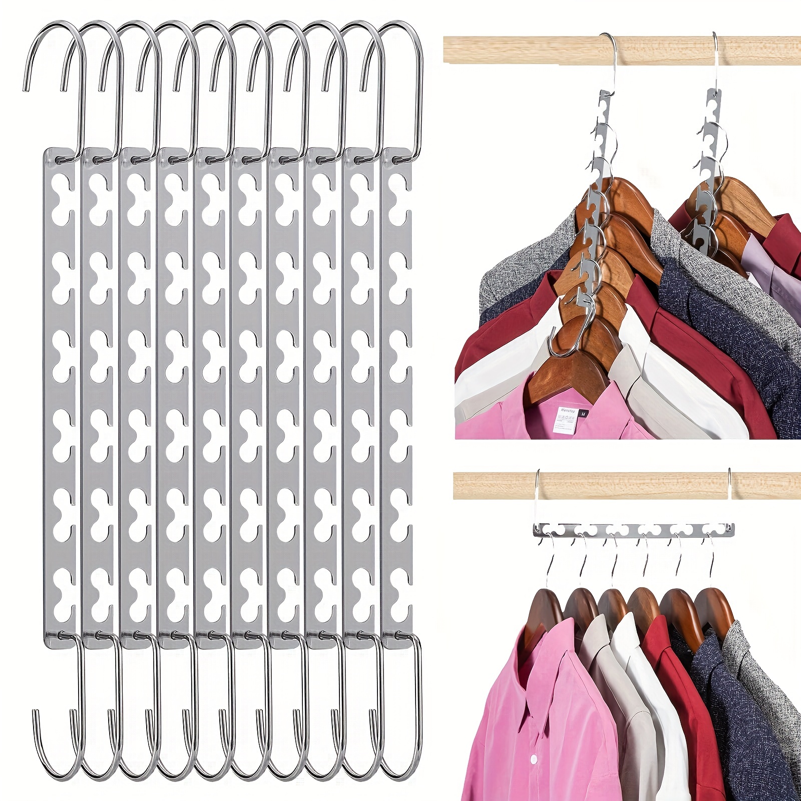 

6/12pcs Stainless Steel Iron Magic Hangers, Closet Organizer Wardrobe Space Saving Hangers, Multifunctional Folding Hangers