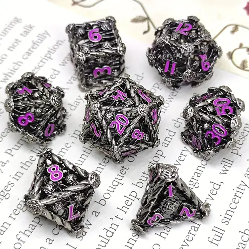 rose dice set hollow polyhedral metal dice rpg mtg table games for dnd shadow and mathematics teaching 7 piece set christmas halloween thanksgiving gift