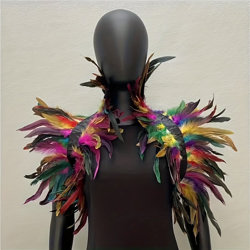 Party Cosplay Gothic Feather Shawl Solid Color Classic Fake Collar Wraps Cape Decorative Feather Shawl for Halloween Prom,Temu