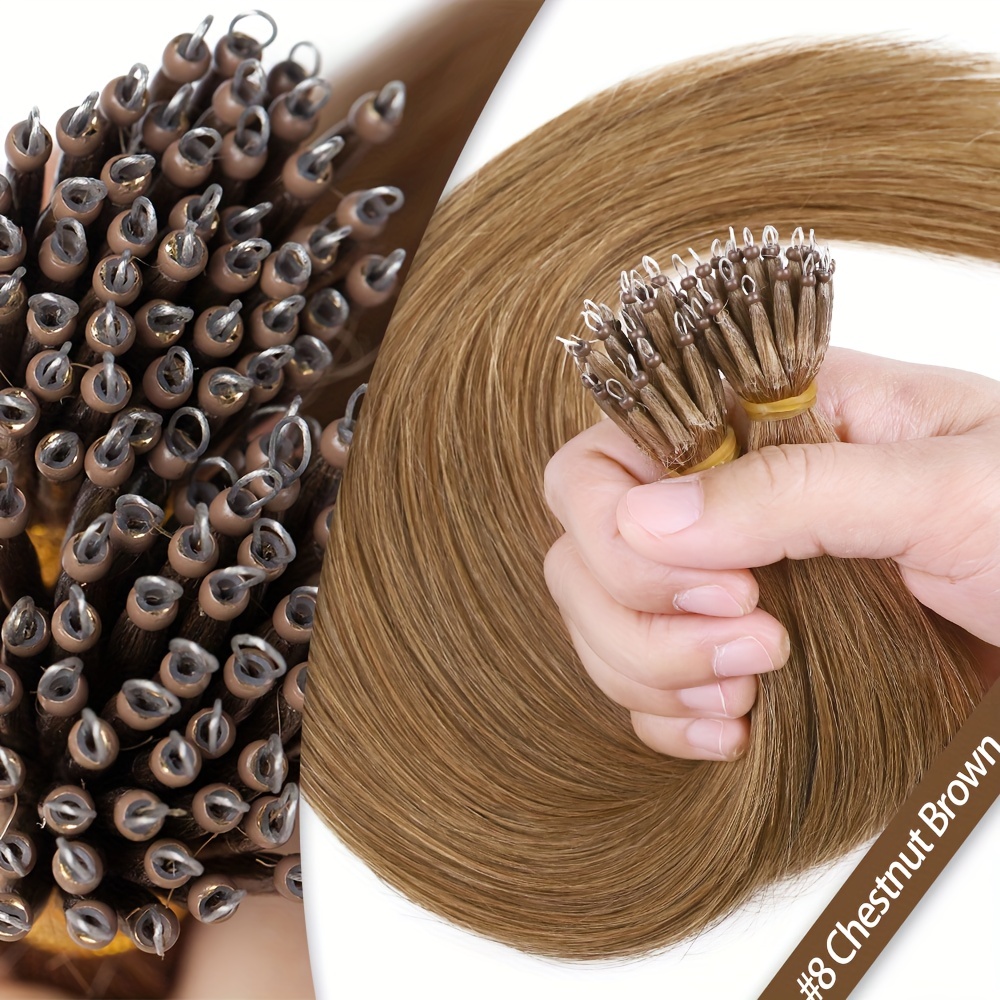 50 Strands Nano Ring Beads 100% Human Hair Extensions Thick - Temu