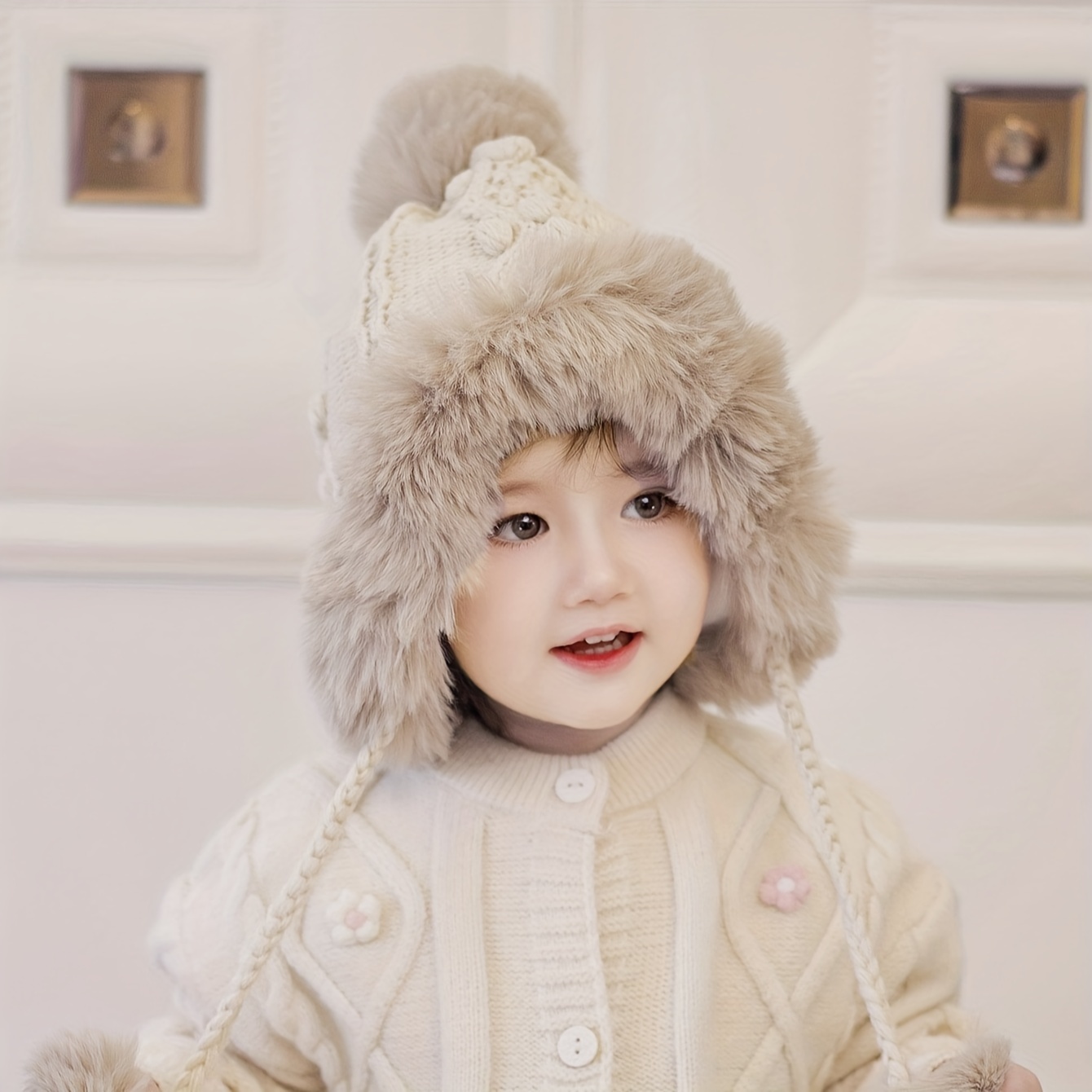 Toddler Girls Thickened Fur Knitted Ear Protection Hat - Temu