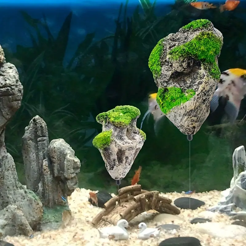 Aquarium Decoration: Resin Floating Pumice Stones With Moss - Temu