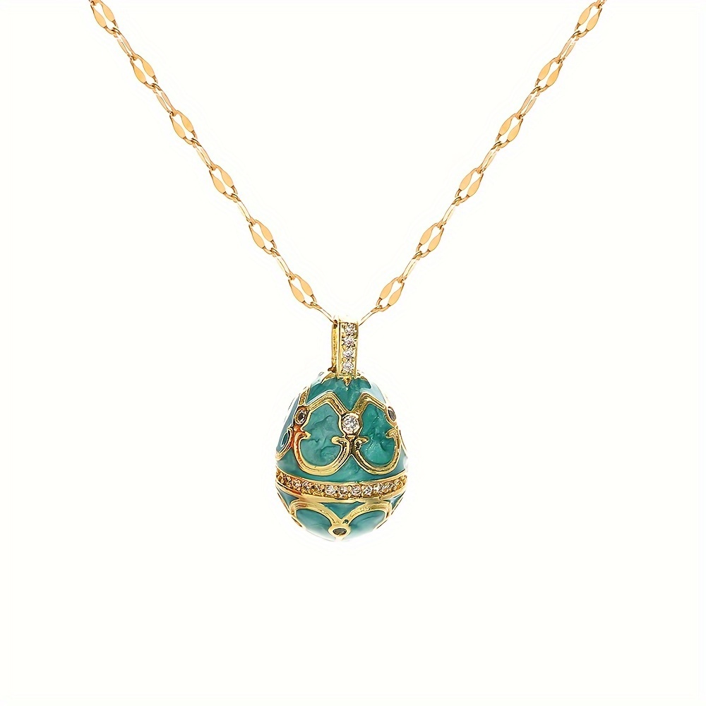 Image of Enamel Pendant, Micropaved Oval Necklace Pendant, Easter Party Decorations Jewelry, For Men Women Stainless Steel Religious Necklaces