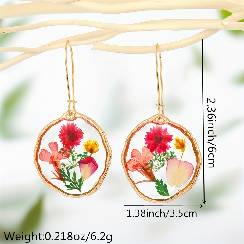 Colorful Dried Flower Grass Decor Dangle Earrings Bohemian Style