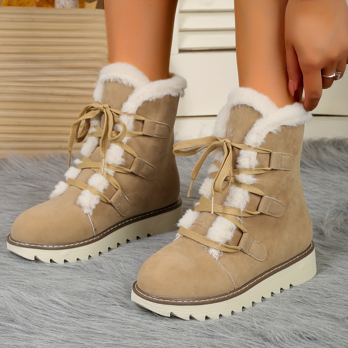 Botas De Nieve Con Forro De Felpa Para Mujer Botas Planas Temu