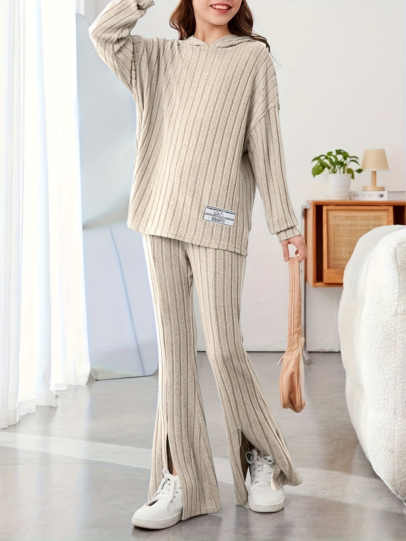 Ribbed Knit Jumper and Flares Lounge Set