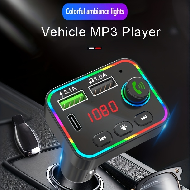Adaptador Bluetooth para coche, transmisor Bluetooth FM del coche, 9 modos  de iluminación RGB, manos libres Auto Mp3 P