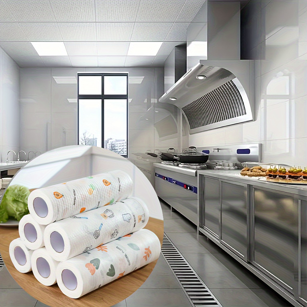 50rolls/2500pcs, 9.84*9.84inch, Lazy Printed Rag, Cartoon Style Cleaning Cloths, Non-woven Fabric Scouring Pad, Cleaning Supplies, Disposable Kitchen