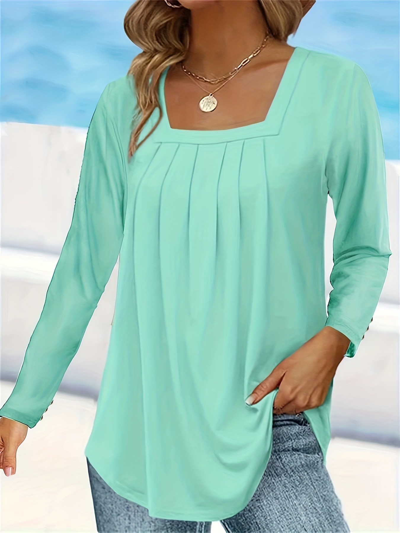 Women's Ruched Outfits Casual Long Sleeve Button Tops Solid - Temu