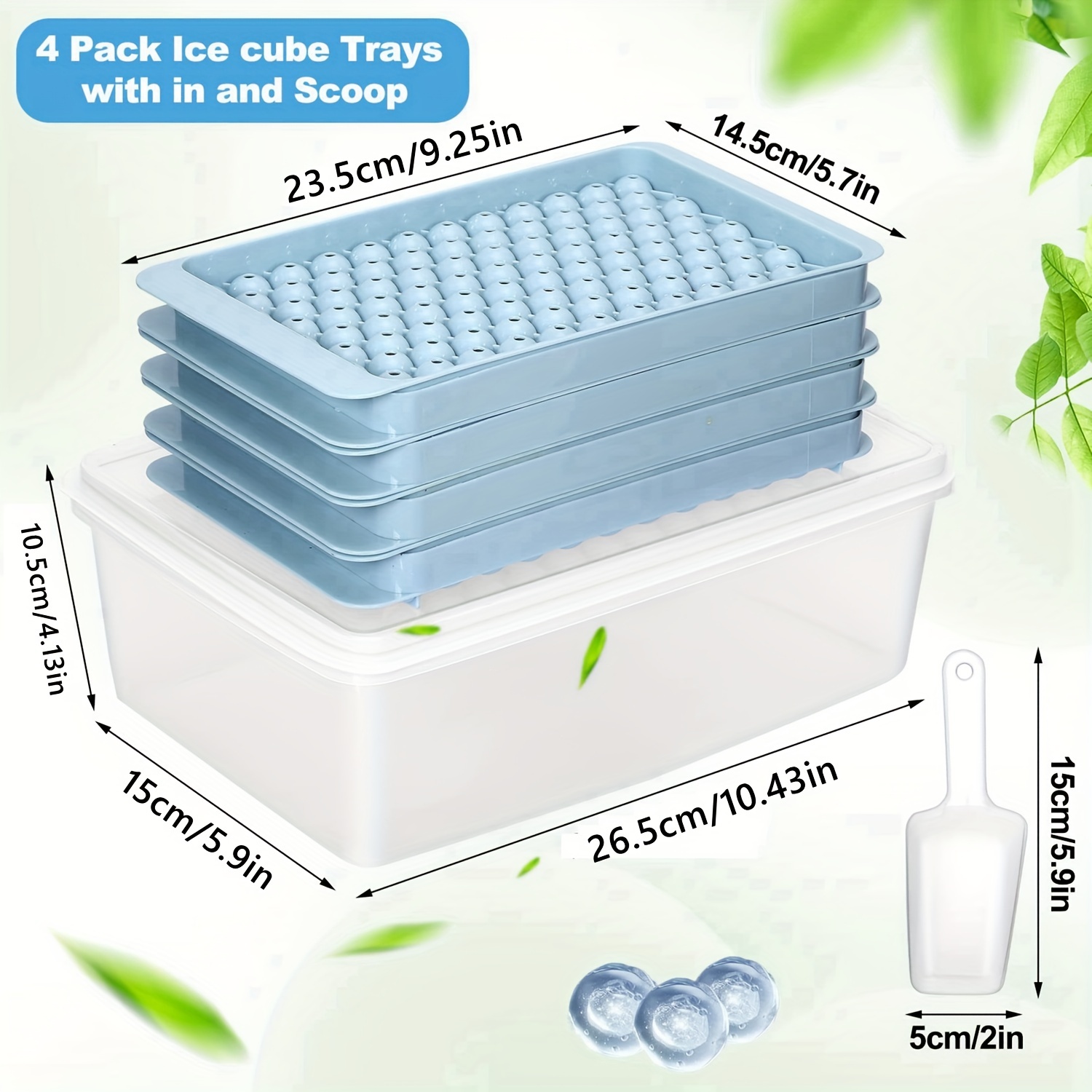 Blue Ice Trays & Ice Bin & Ice Scoop, Mini Ice Cube Trays For