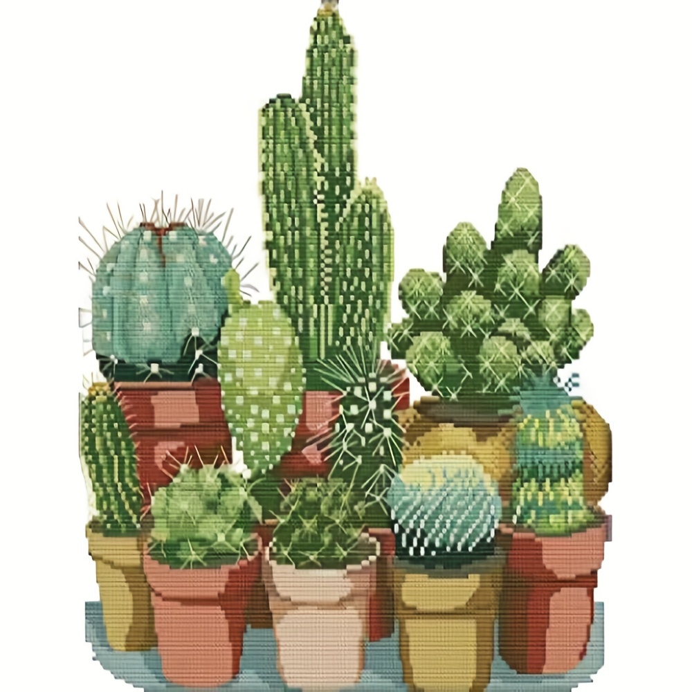 

1set Cactus Cross-stitch Kit Embroidery Wall Art Home Living Room Room Wall Decoration Gift Diy Hand Cross-stitch Embroidery Kit 11ct 40 * 40cm/15.7 * 15.7in