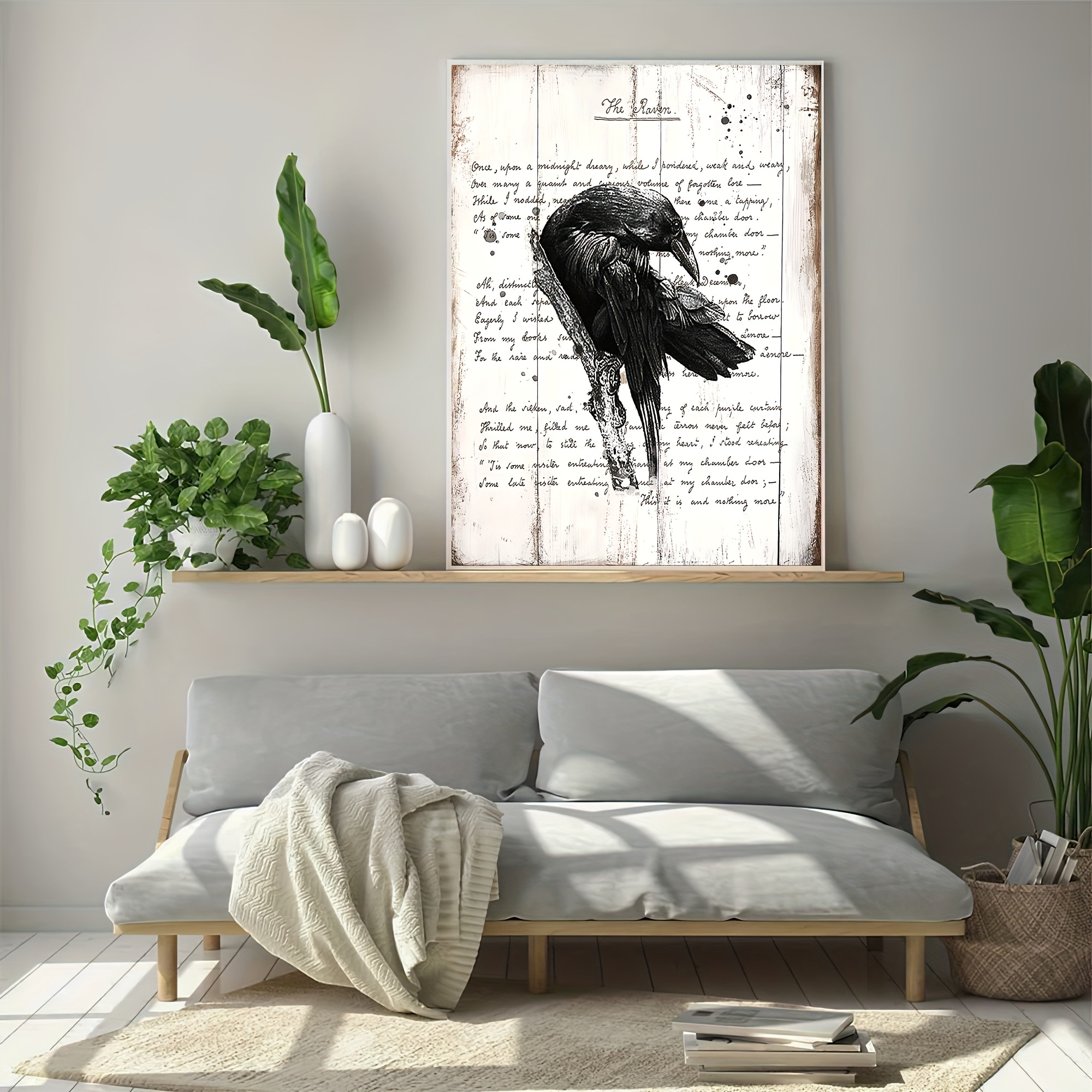 Gothic Raven Crow Painting Throw Pillow