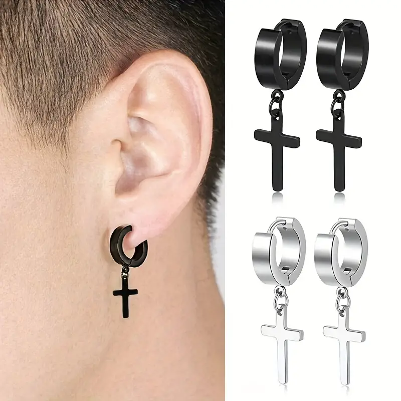Simple Cross Ear Buckle Earrings Men's Stainless Steel - Temu